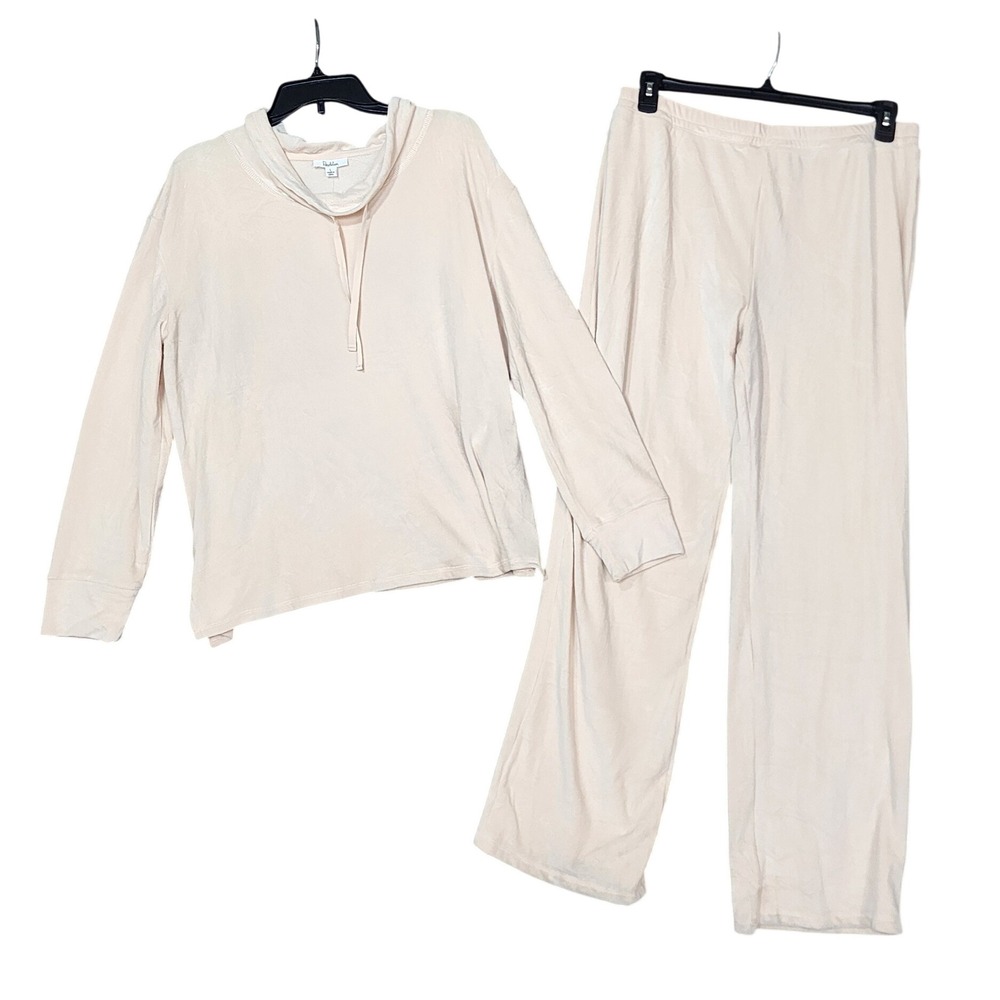 Roudelain Loungewear Pajama Set Velour Cowl Neck Large NEW Pale Beige